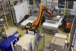 The Laita robotic palletising unit in action.